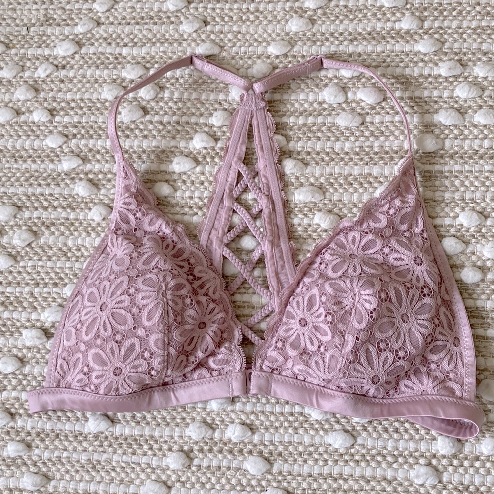 Victoria’s Secret Floral Lace Bralette Bra Pink Rose Med